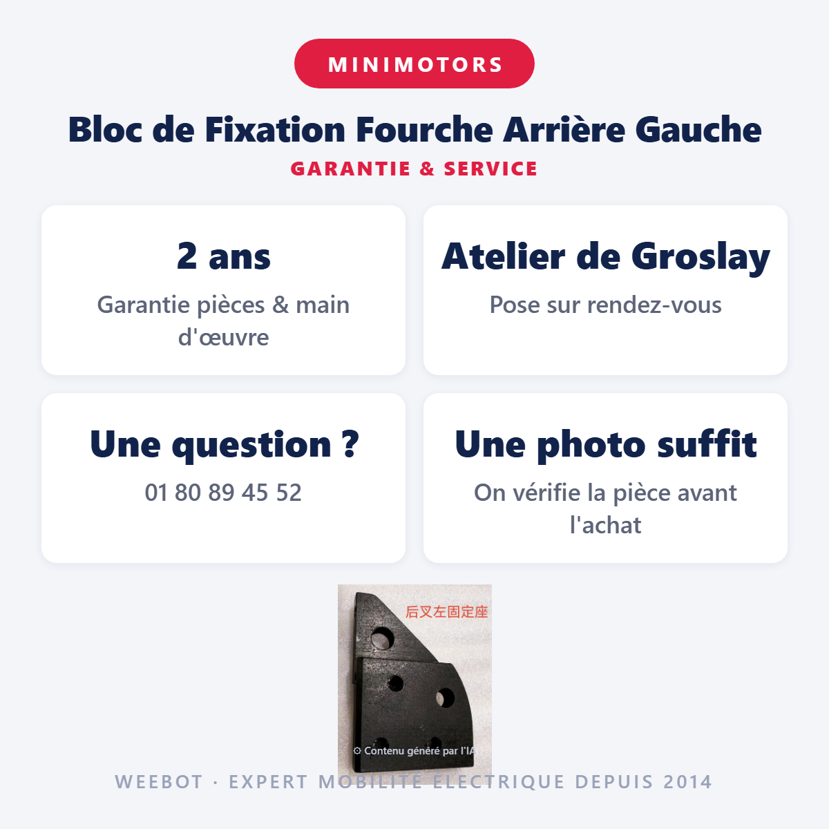 Bloc de Fixation Fourche Arrière Gauche : garantie 2 ans et service après-vente