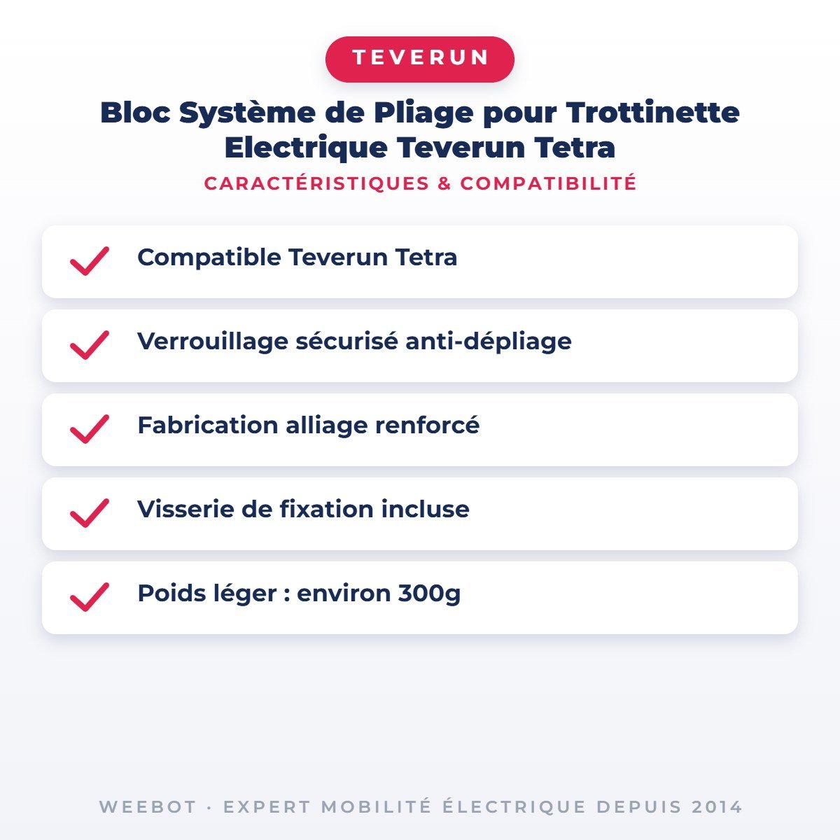 Bloc Système de Pliage pour Trottinette Electrique Teverun Tetra - Weebot