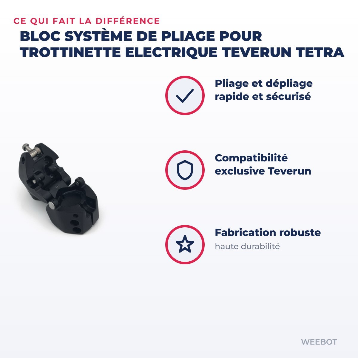 Bloc Système de Pliage pour Trottinette Electrique Teverun Tetra - Weebot