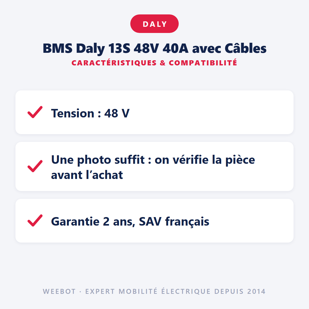 BMS Daly 13S 48V 40A avec Câbles : caractéristiques et compatibilité