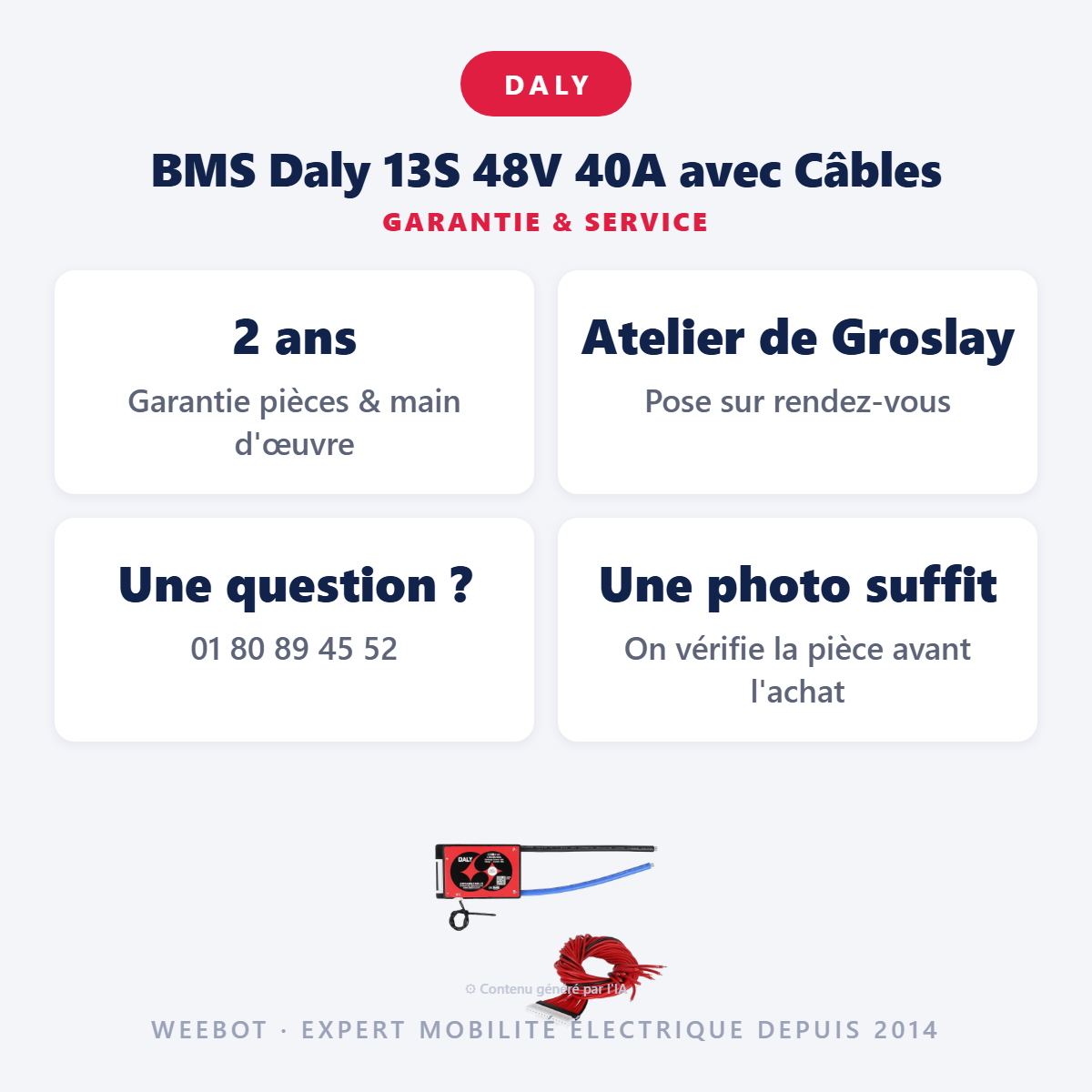 BMS Daly 13S 48V 40A avec Câbles : garantie 2 ans et service après-vente