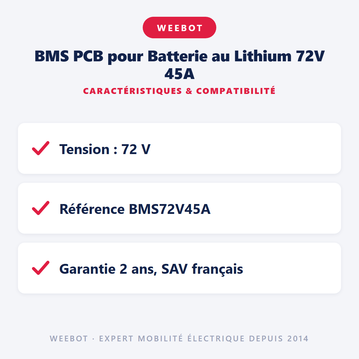 BMS PCB pour Batterie au Lithium 72V 45A : caractéristiques et compatibilité