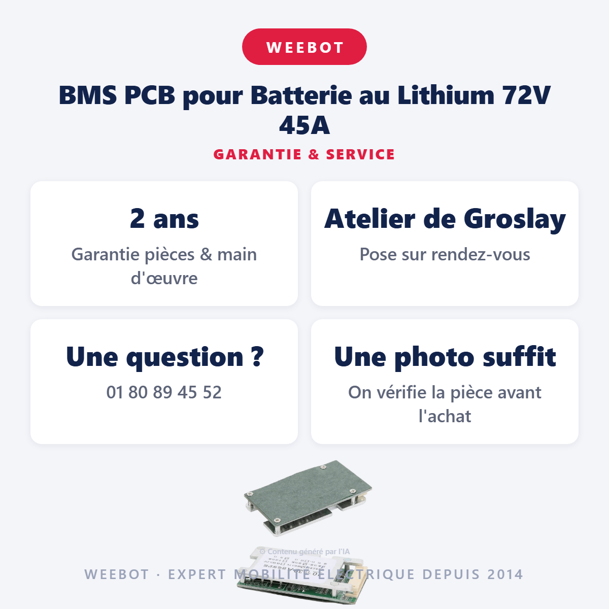 BMS PCB pour Batterie au Lithium 72V 45A : garantie 2 ans et service après-vente