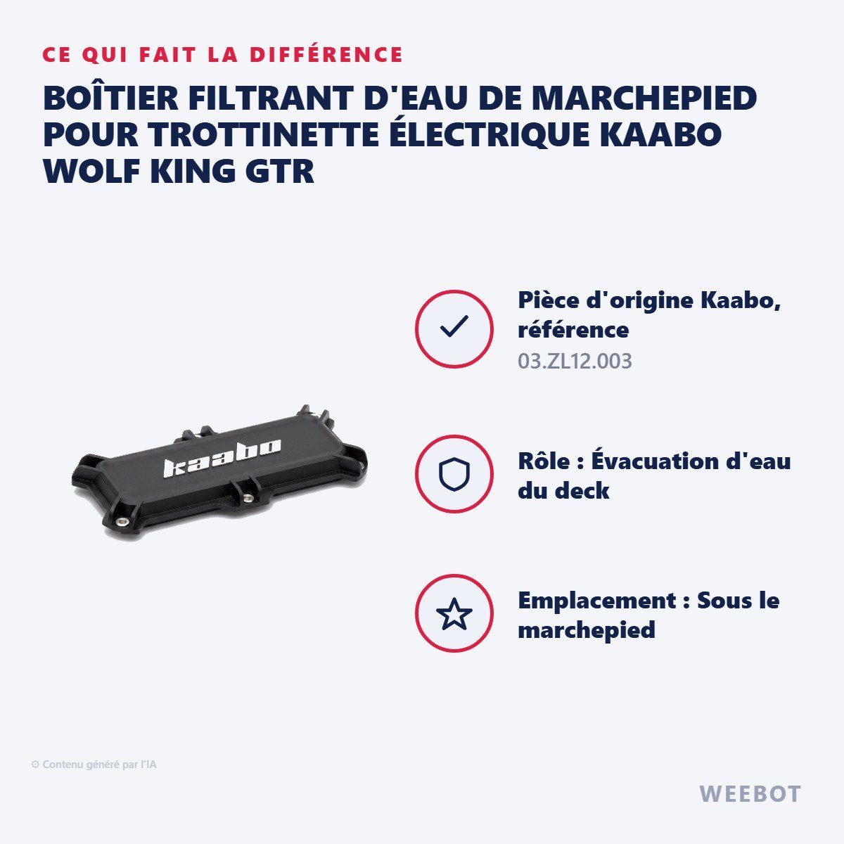 Boîtier Filtrant d'Eau de Marchepied pour Trottinette Électrique Kaabo Wolf King GTR - Weebot