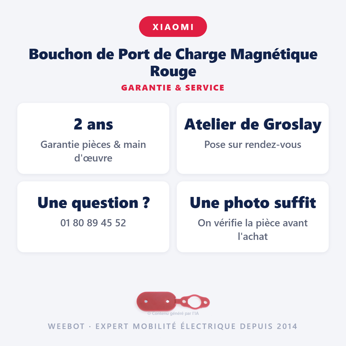 Bouchon de Port de Charge Magnétique Rouge : garantie 2 ans et service après-vente