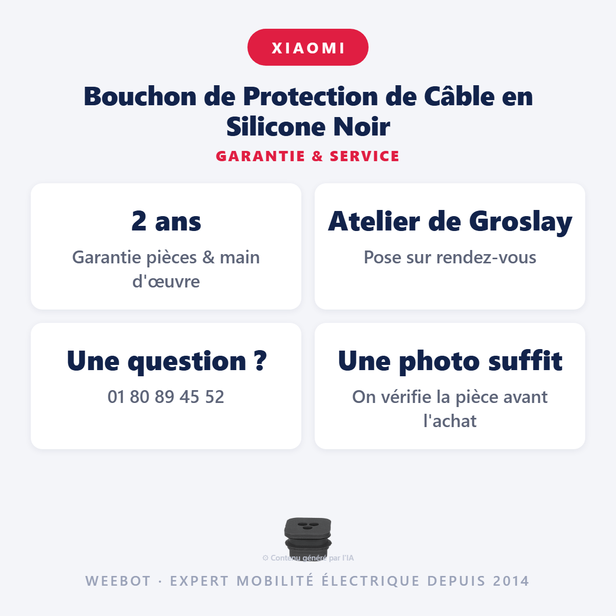 Bouchon de Protection de Câble en Silicone Noir : garantie 2 ans et service après-vente