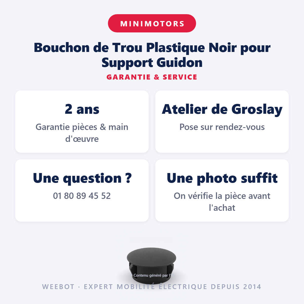 Bouchon de Trou Plastique Noir pour Support Guidon : garantie 2 ans et service après-vente