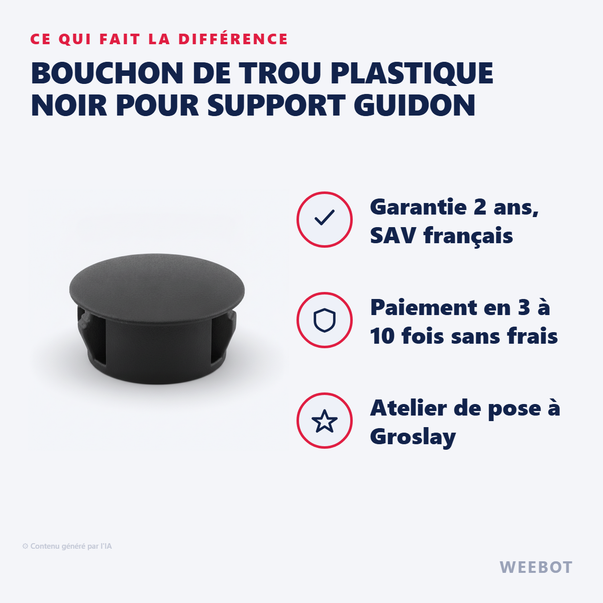 Bouchon de Trou Plastique Noir pour Support Guidon : les points forts