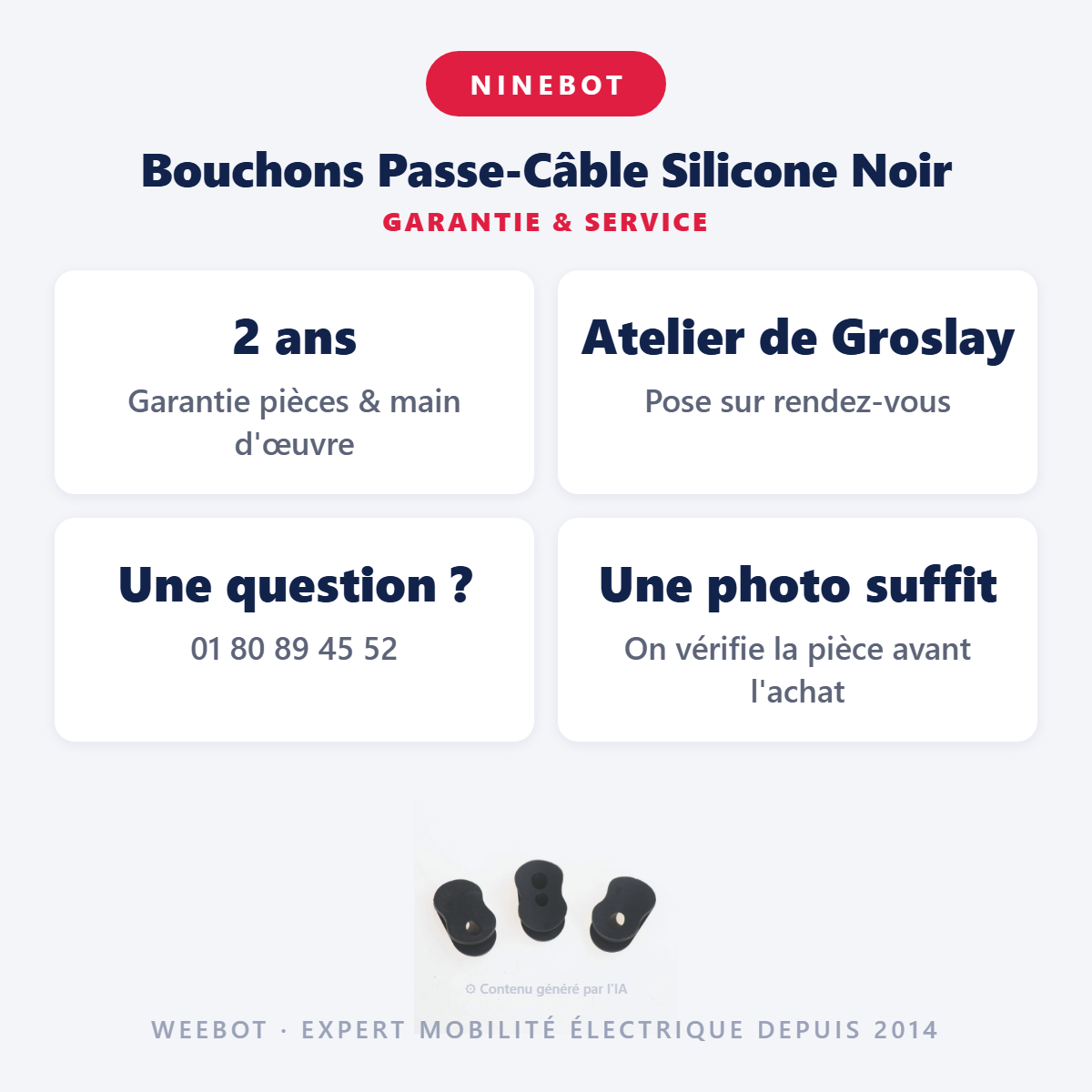 Bouchons Passe-Câble Silicone Noir : garantie 2 ans et service après-vente