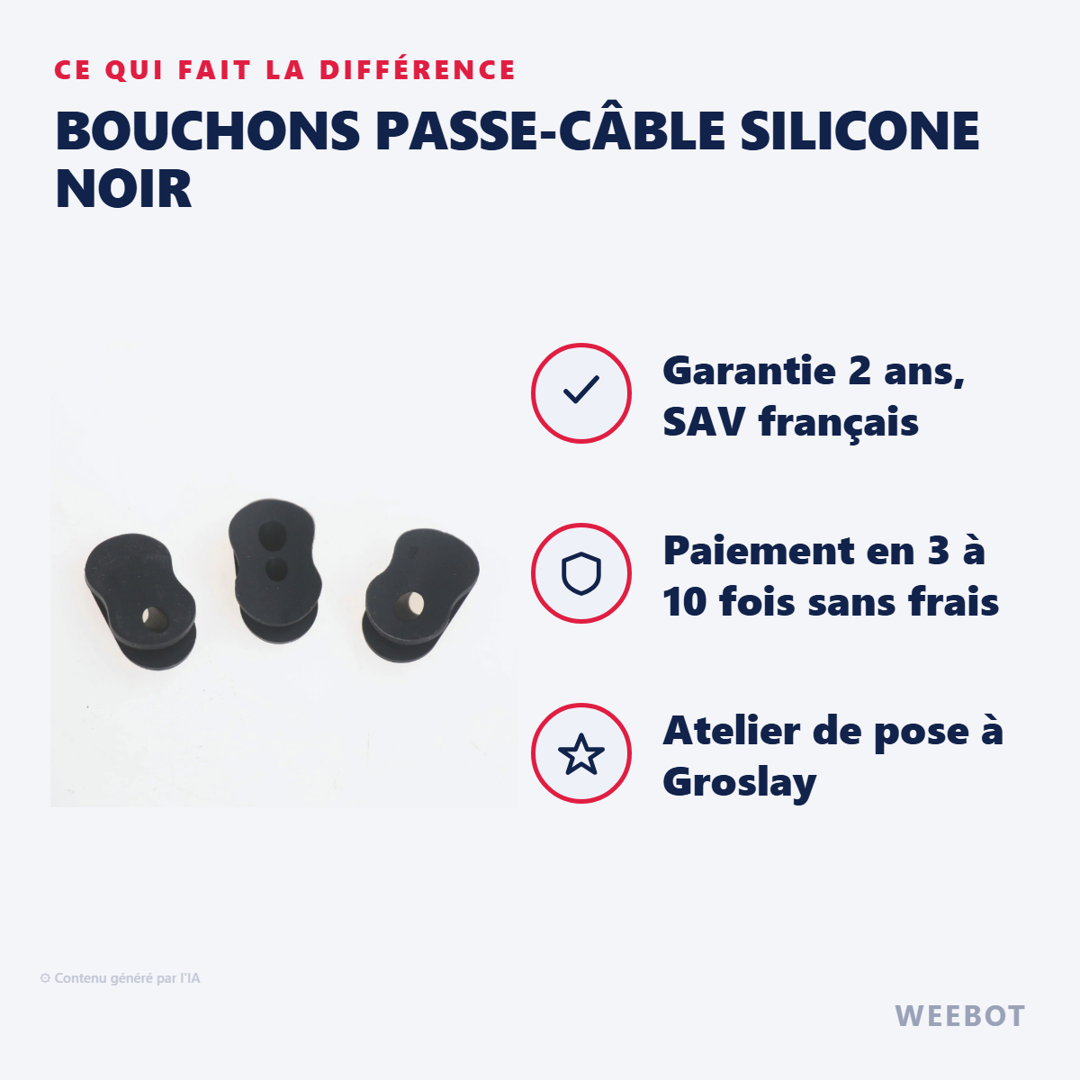 Bouchons Passe-Câble Silicone Noir : les points forts