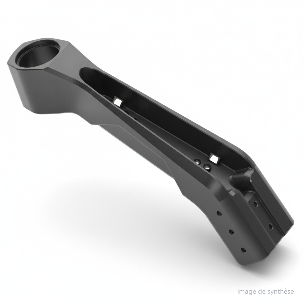 Schéma technique en perspective du bras de potence pour trottinette électrique Rovoron S7