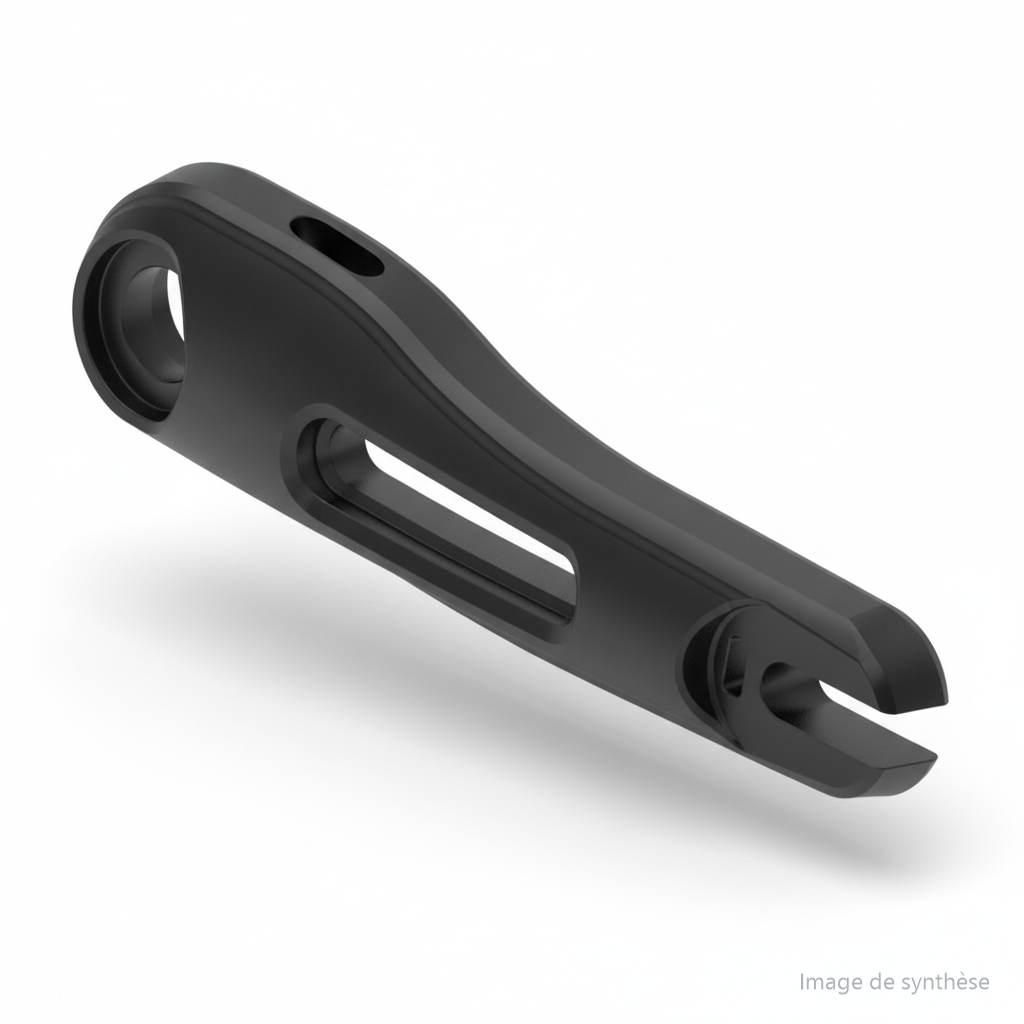 Schéma en vue perspective d'un bras oscillant arrière gauche pour trottinette électrique Dualtron Compact