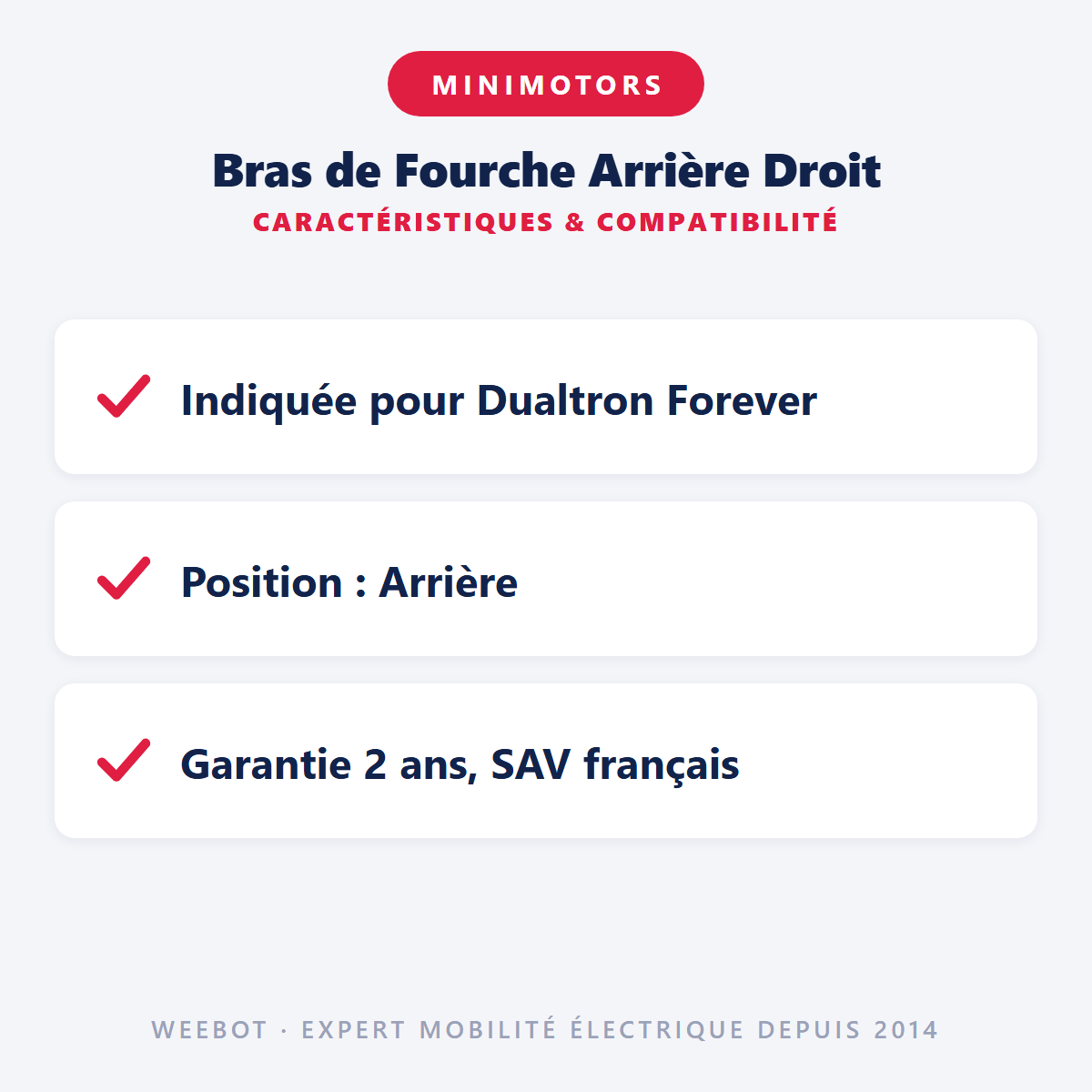 Bras de Fourche Arrière Droit pour Trottinette Electrique Dualtron Forever - Weebot