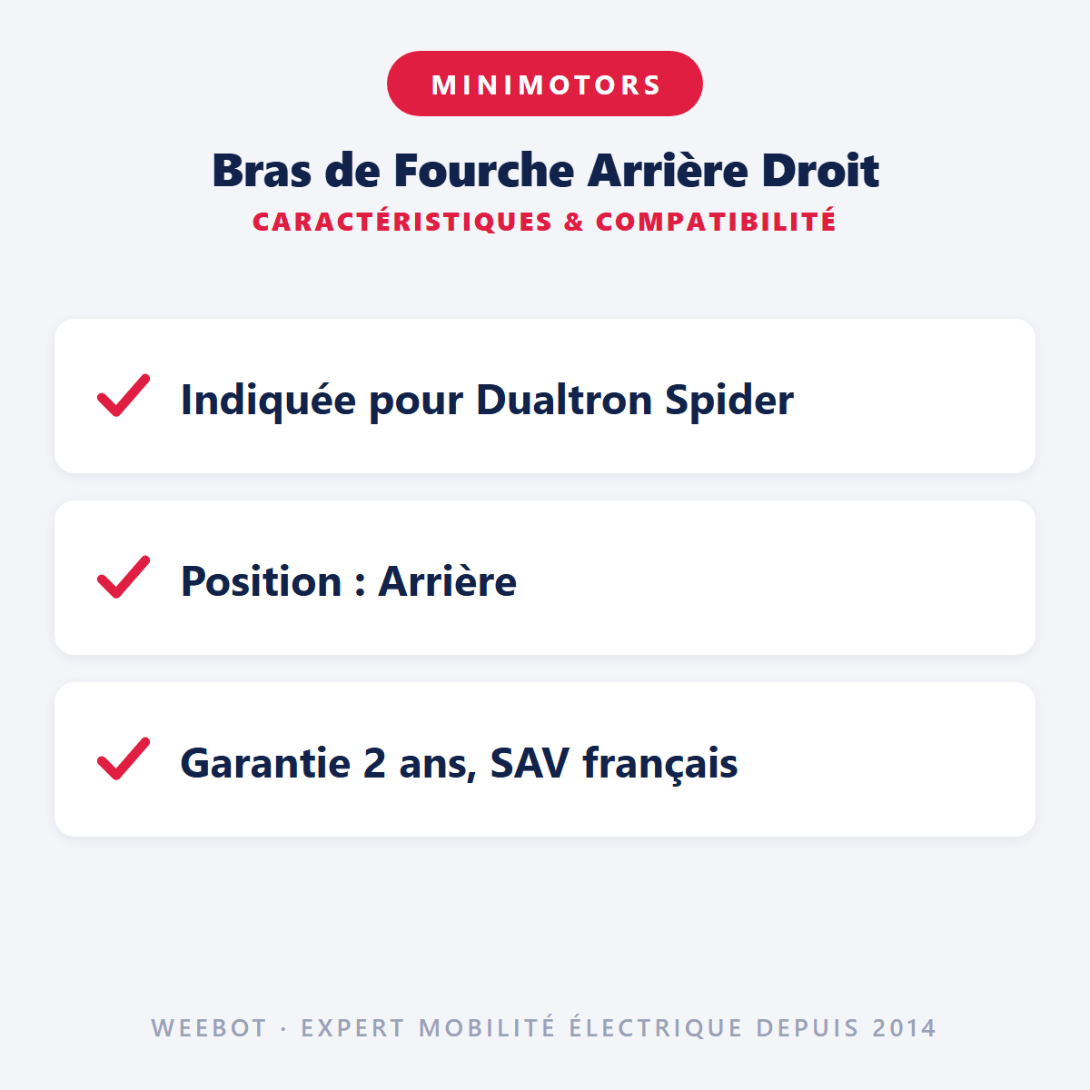 Bras de Fourche Arrière Droit pour Trottinette Electrique Dualtron Spider - Weebot