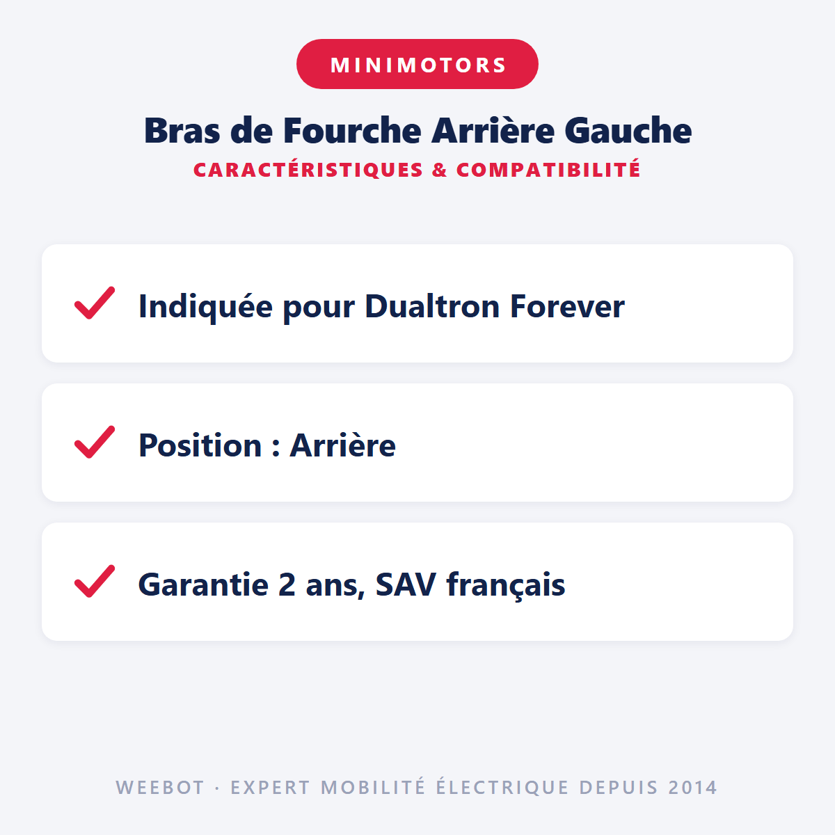 Bras de Fourche Arrière Gauche pour Trottinette Electrique Dualtron Forever - Weebot