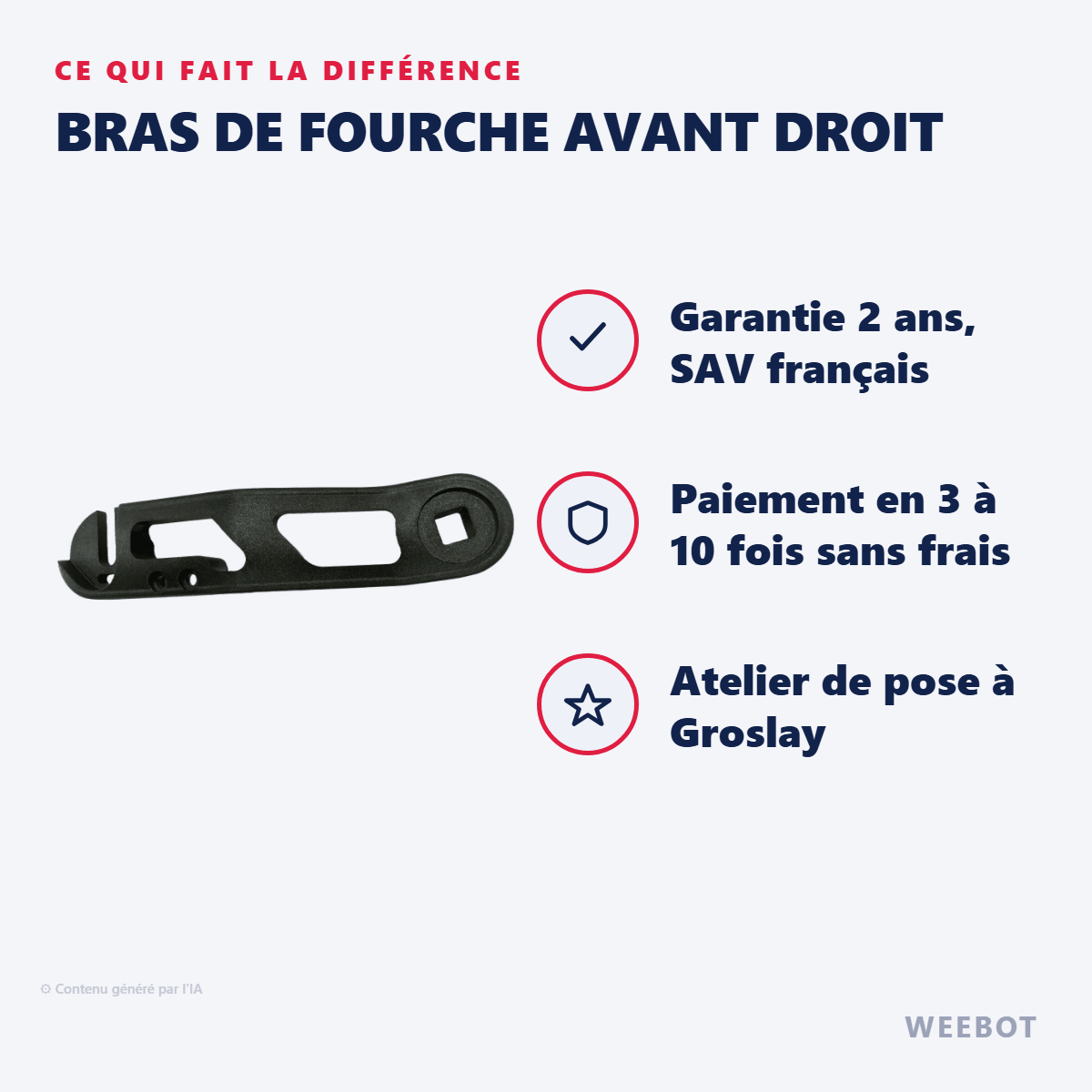 Bras de Fourche Avant Droit pour Trottinette Electrique Dualtron Spider - Weebot