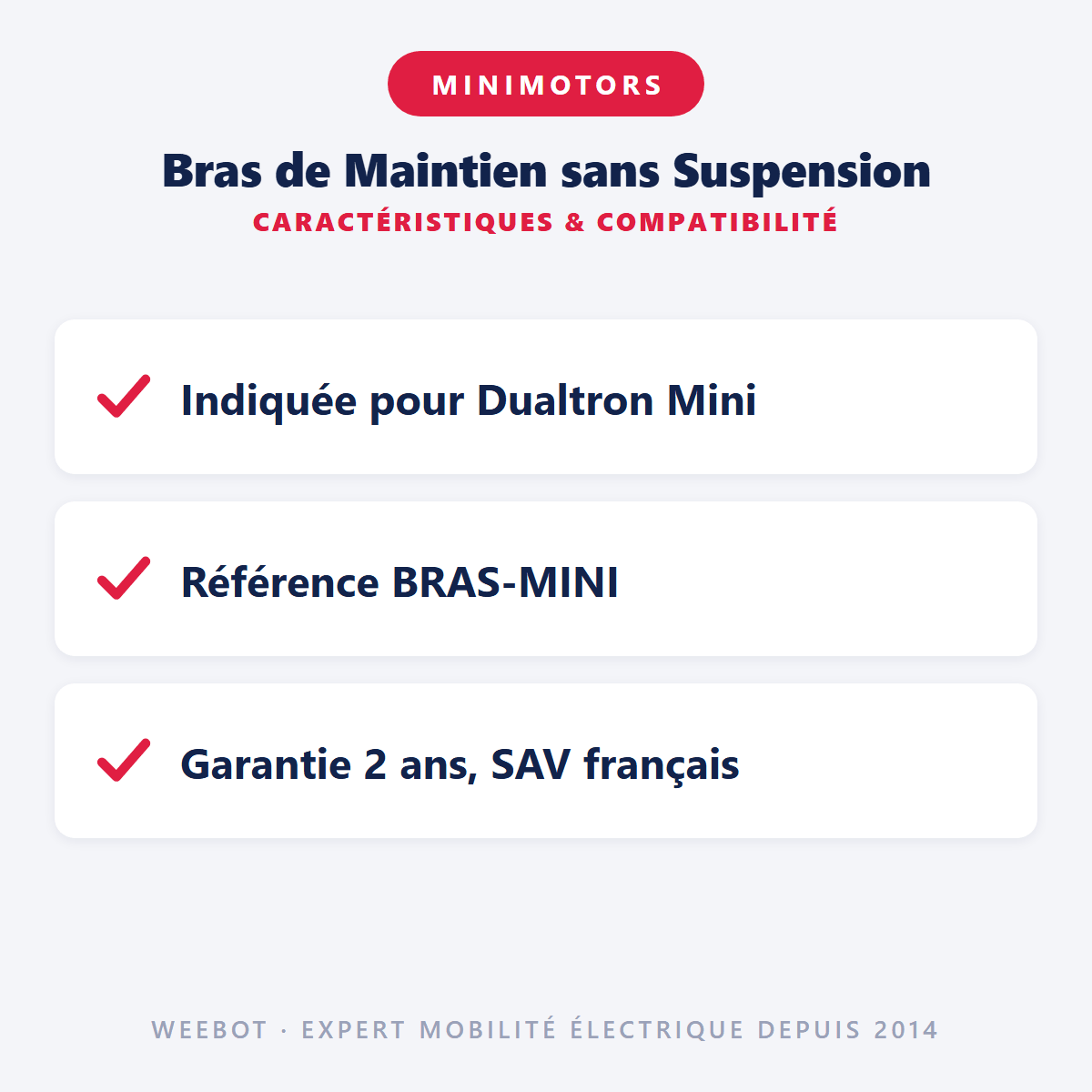 Bras de Maintien sans Suspension pour Trottinette Électrique Dualtron Mini - Weebot