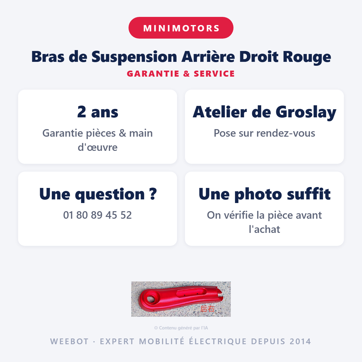 Bras de Suspension Arrière Droit Rouge : garantie 2 ans et service après-vente