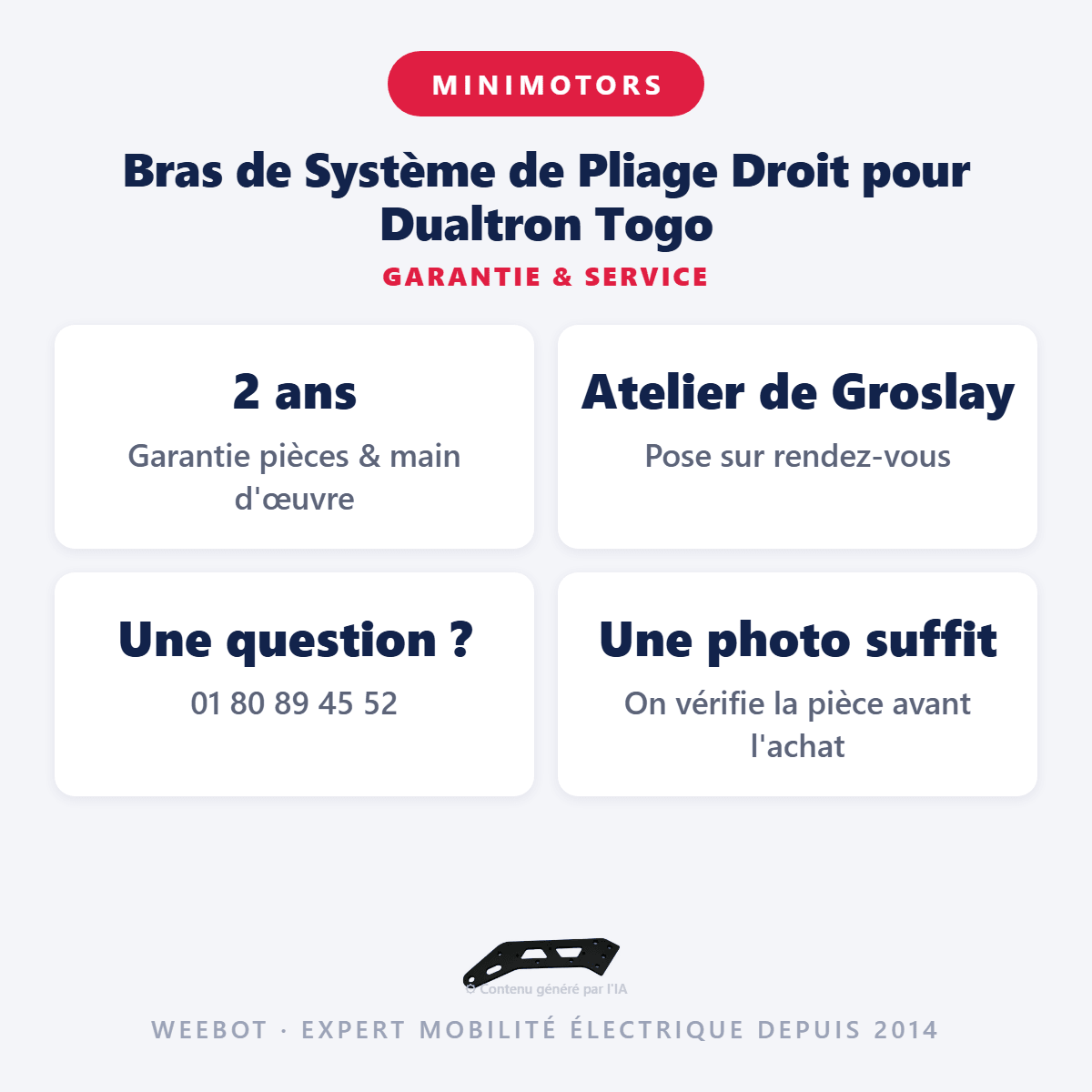 Bras de Système de Pliage Droit pour Dualtron Togo - Weebot