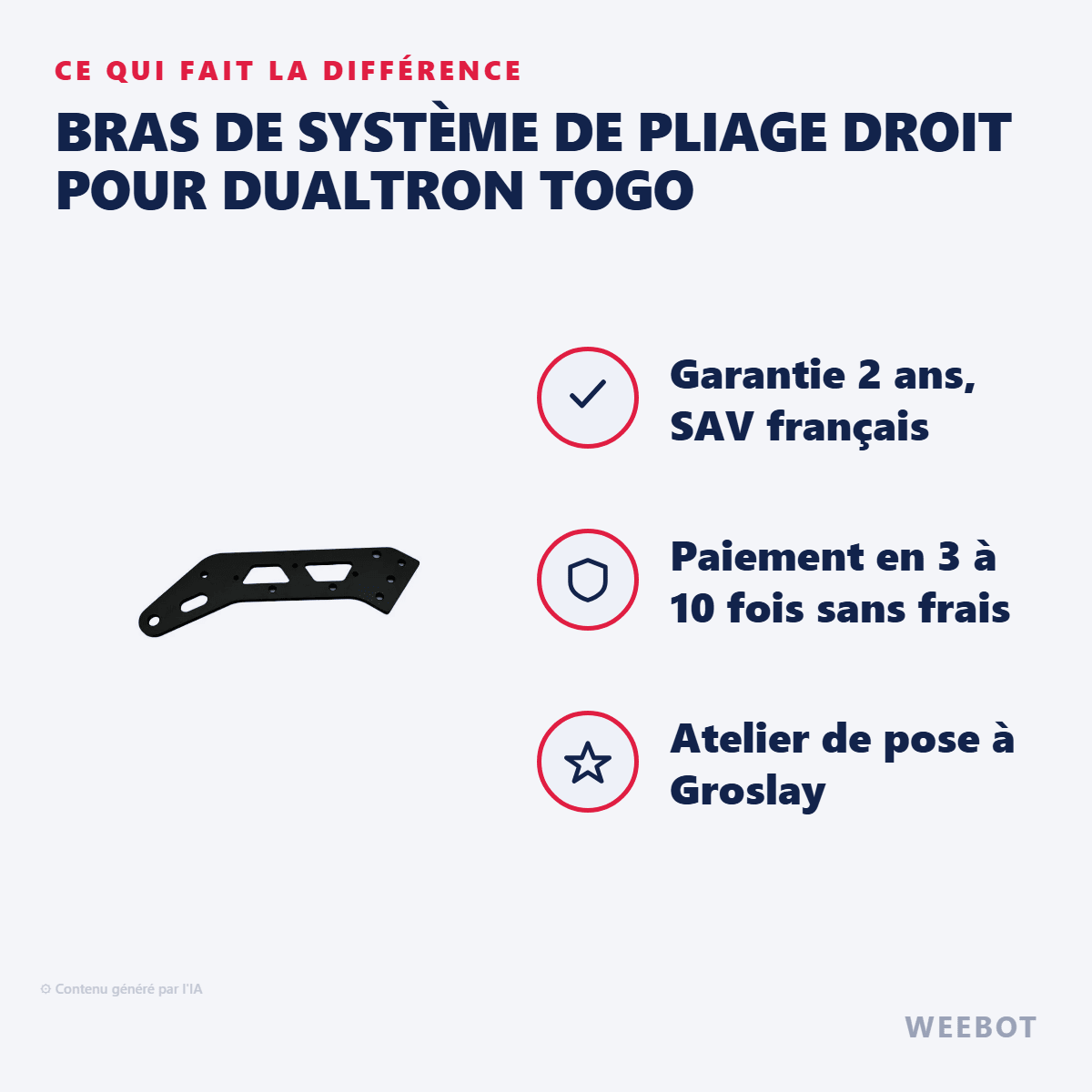 Bras de Système de Pliage Droit pour Dualtron Togo - Weebot