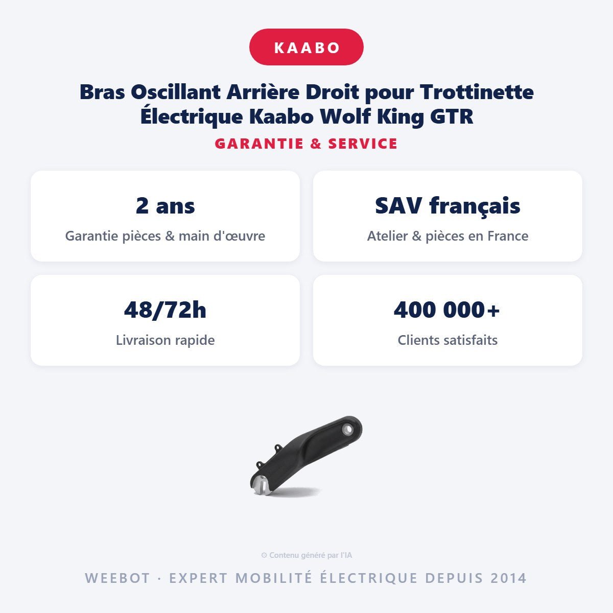 Bras Oscillant Arrière Droit pour Trottinette Électrique Kaabo Wolf King GTR - Weebot