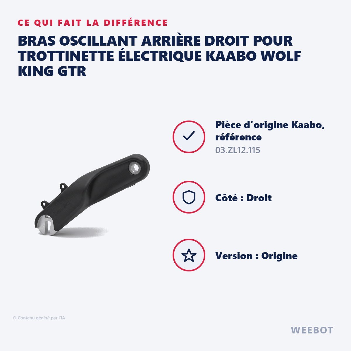 Bras Oscillant Arrière Droit pour Trottinette Électrique Kaabo Wolf King GTR - Weebot