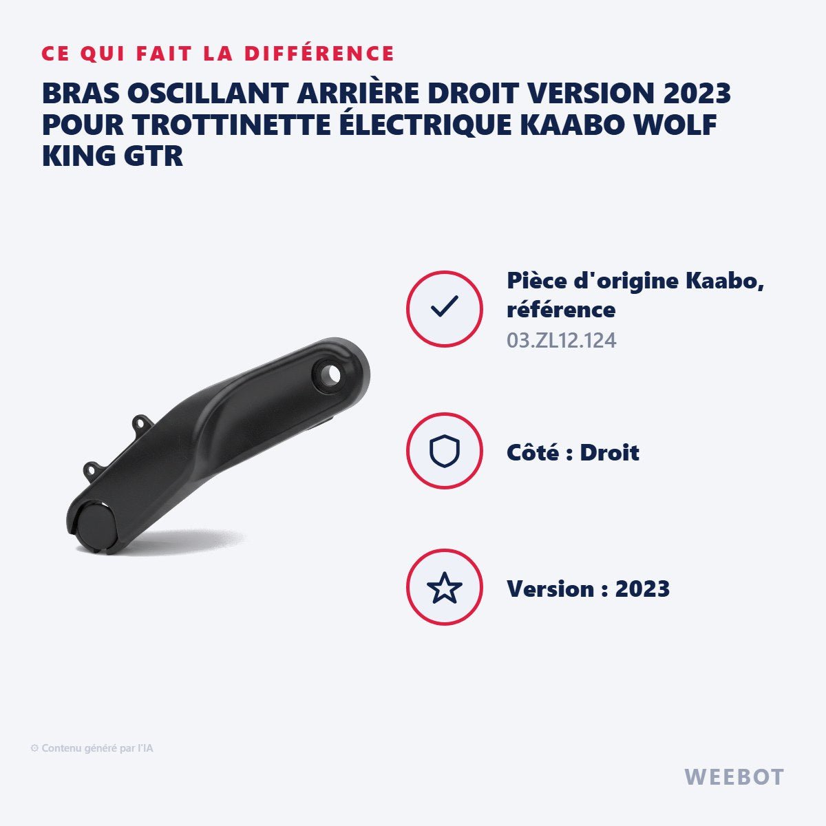 Bras Oscillant Arrière Droit Version 2023 pour Trottinette Électrique Kaabo Wolf King GTR - Weebot