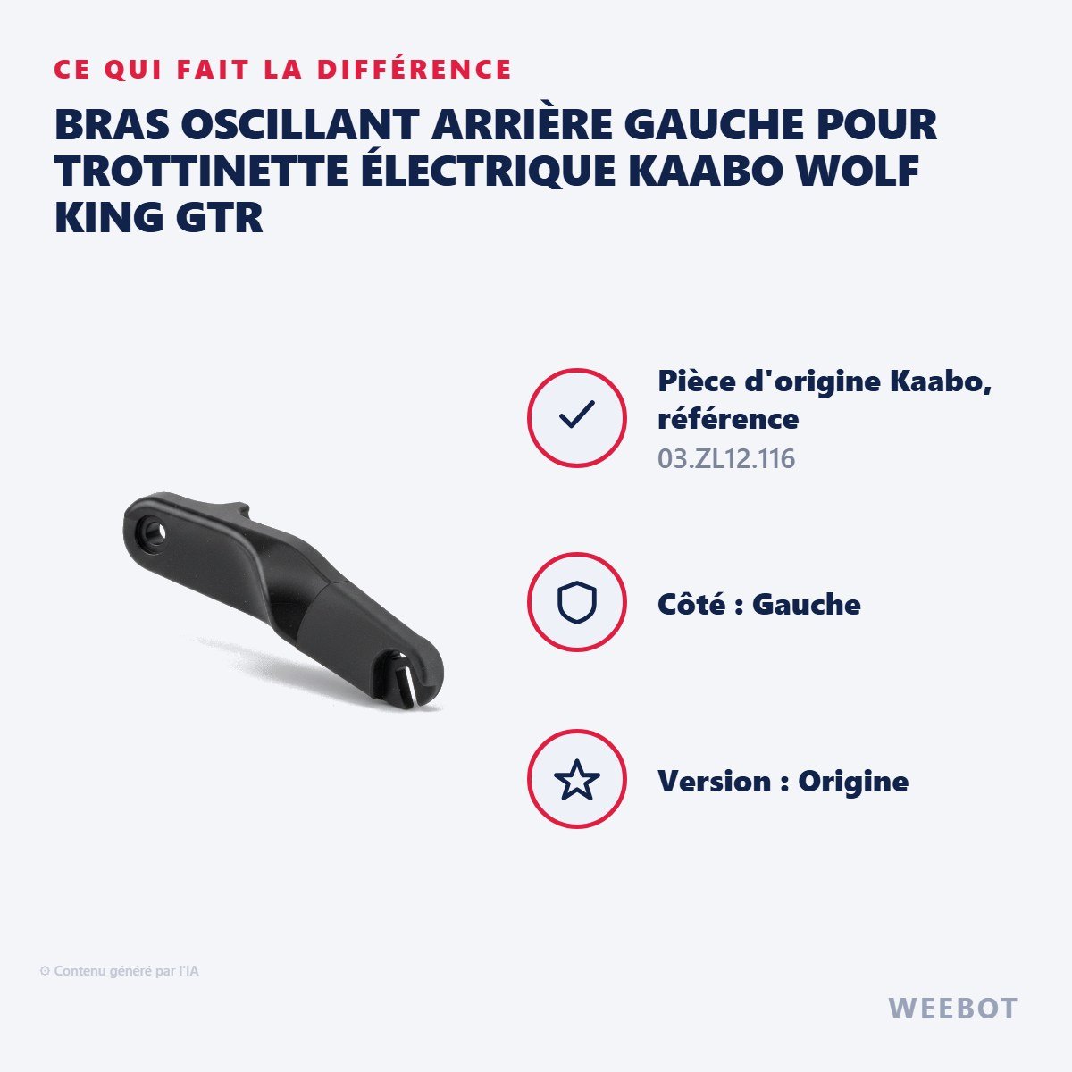 Bras Oscillant Arrière Gauche pour Trottinette Électrique Kaabo Wolf King GTR - Weebot