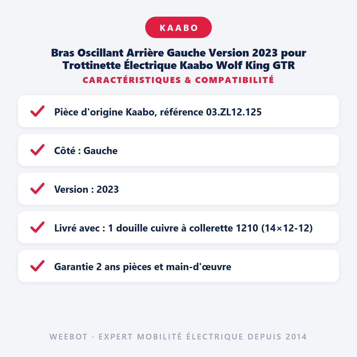 Bras Oscillant Arrière Gauche Version 2023 pour Trottinette Électrique Kaabo Wolf King GTR - Weebot