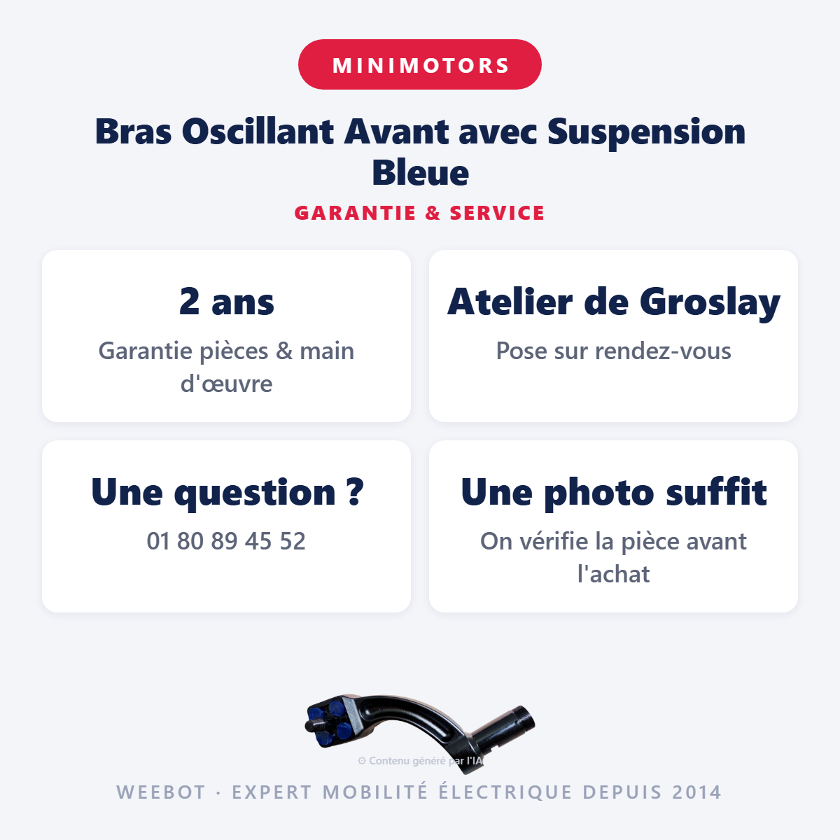 Bras Oscillant Avant avec Suspension Bleue : garantie 2 ans et service après-vente