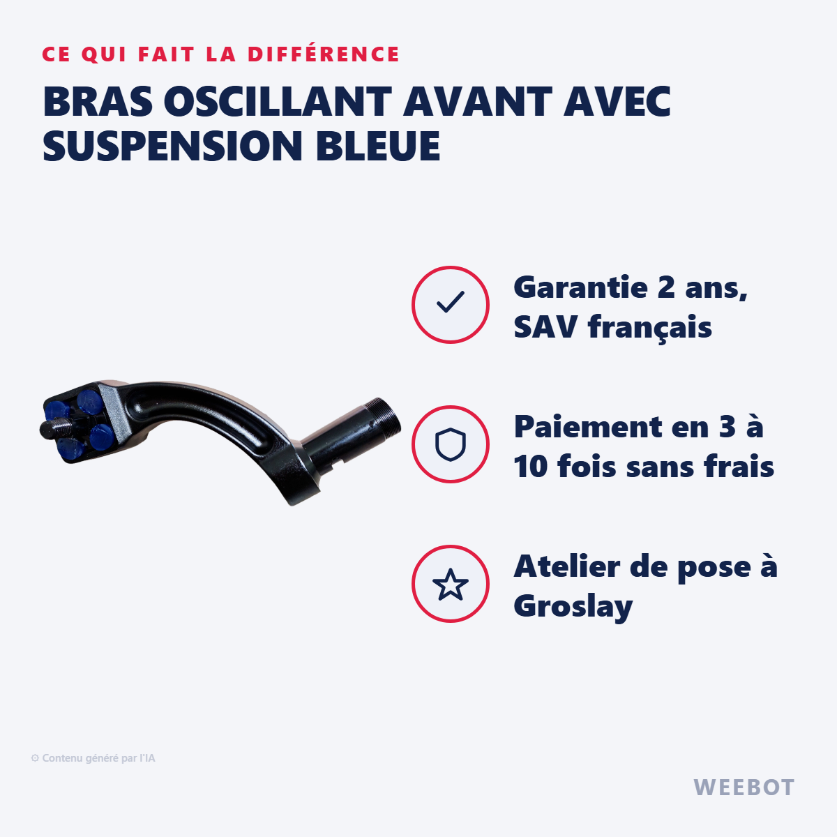 Bras Oscillant Avant avec Suspension Bleue : les points forts