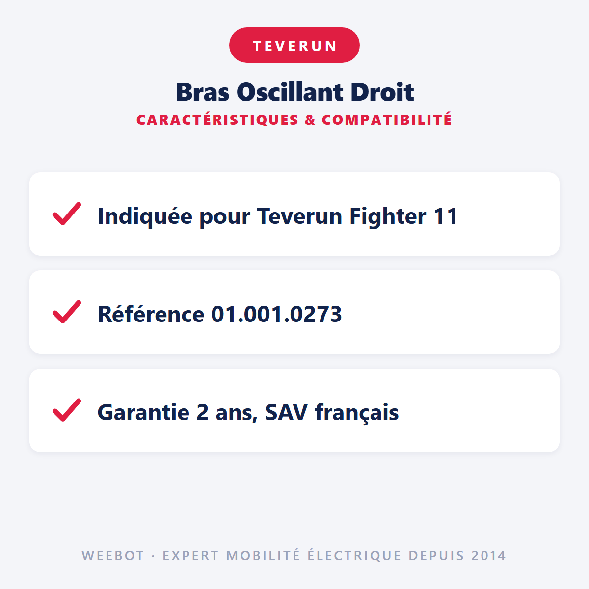 Bras Oscillant Droit pour Trottinette Electrique Teverun Fighter 11 et Supreme - Weebot