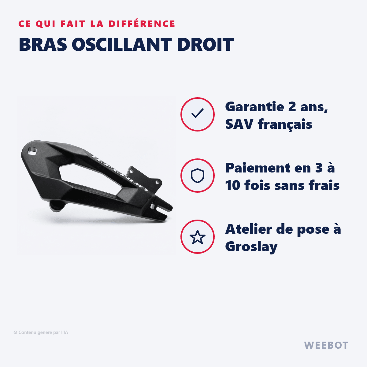 Bras Oscillant Droit pour Trottinette Electrique Teverun Fighter 11 et Supreme - Weebot