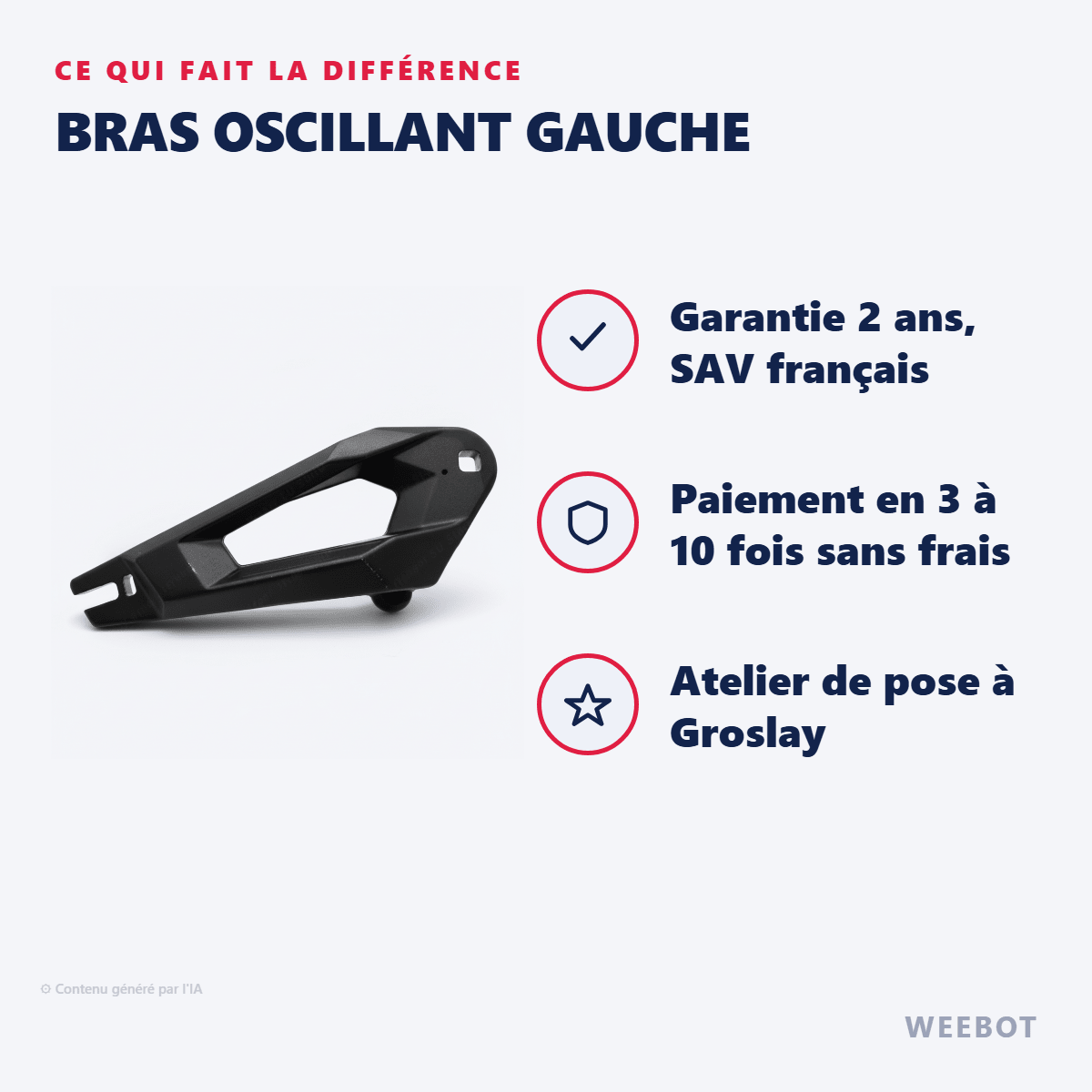 Bras Oscillant Gauche pour Trottinette Electrique Teverun Fighter 11 et Supreme - Weebot