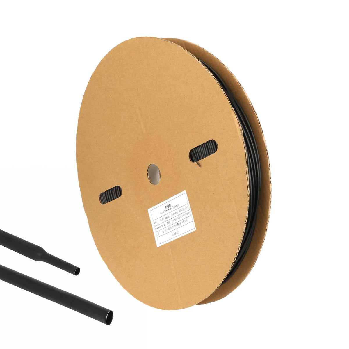 Rouleau de gaine thermorétractable noire 3 mm avec échantillons au premier plan
