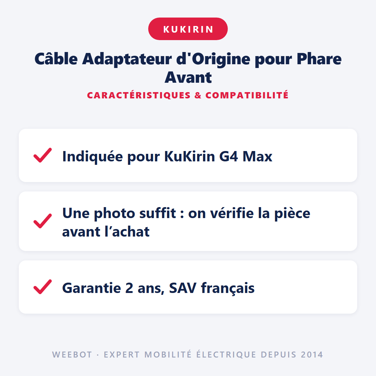 Câble Adaptateur d'Origine pour Phare Avant : caractéristiques et compatibilité