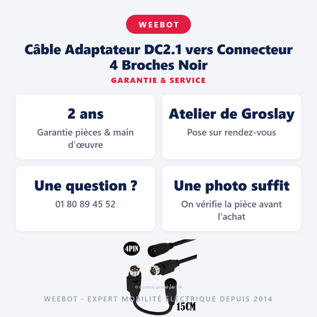 Câble Adaptateur DC2.1 4 Broches 15 cm - Pas Cher