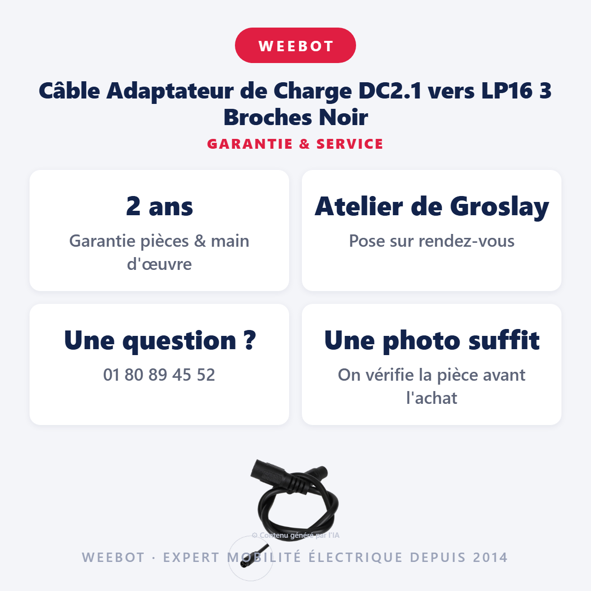 Câble Adaptateur de Charge DC2.1 vers LP16 3 Broches Noir : garantie 2 ans et service après-vente