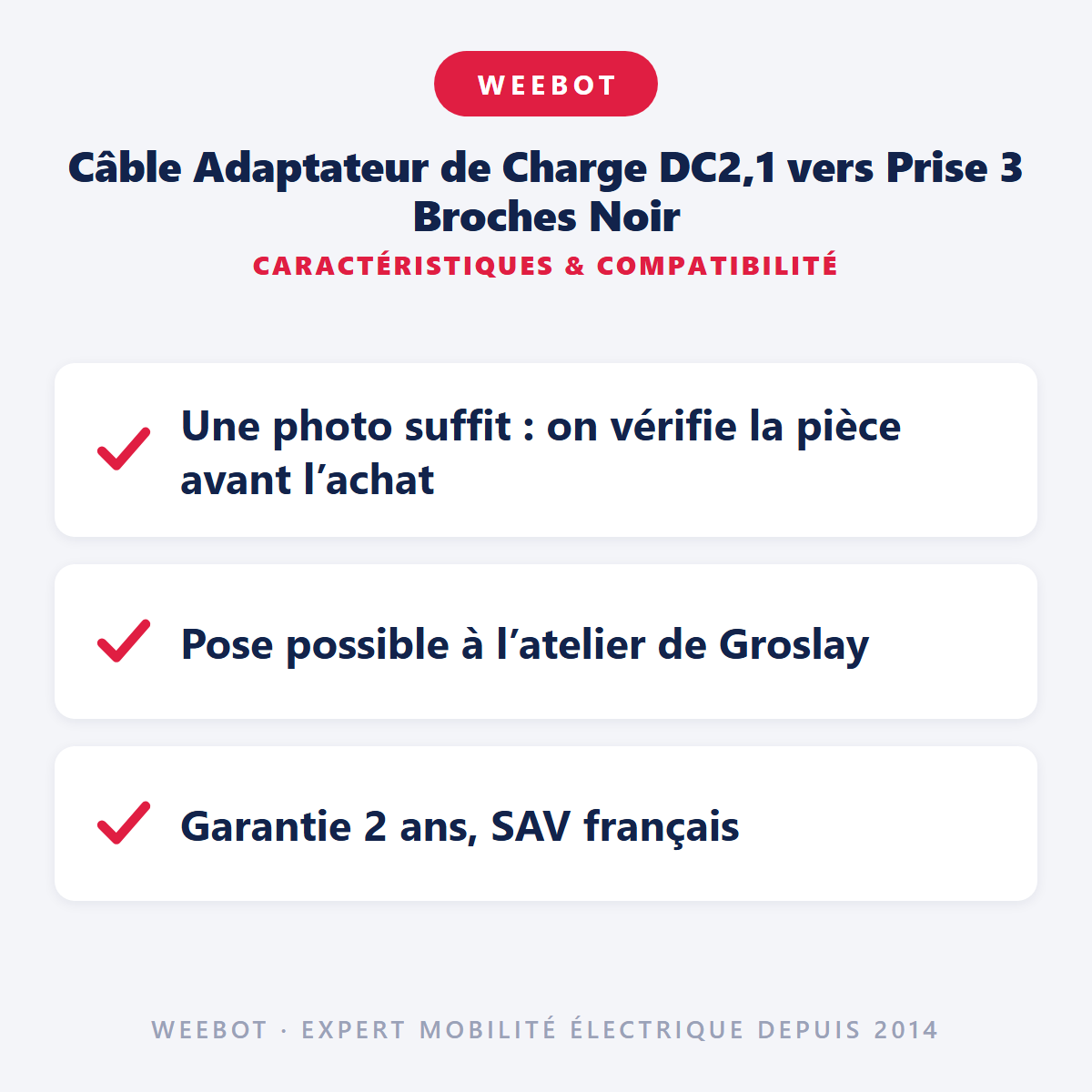 Câble Adaptateur de Charge DC2,1 vers Prise 3 Broches Noir : caractéristiques et compatibilité