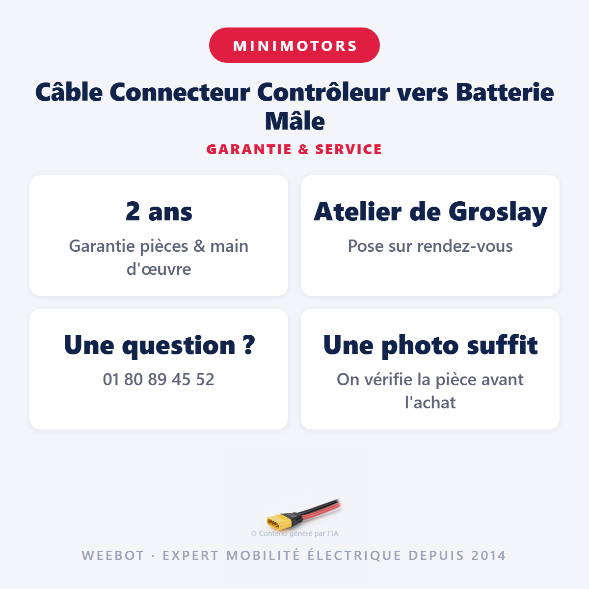 Câble Connecteur Contrôleur vers Batterie Mâle : garantie 2 ans et service après-vente