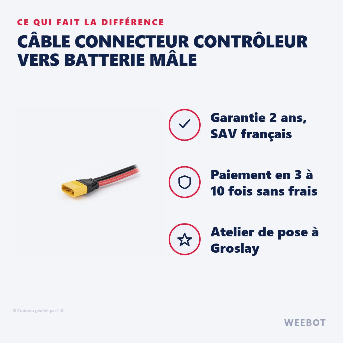 Câble Connecteur Contrôleur vers Batterie Mâle : les points forts