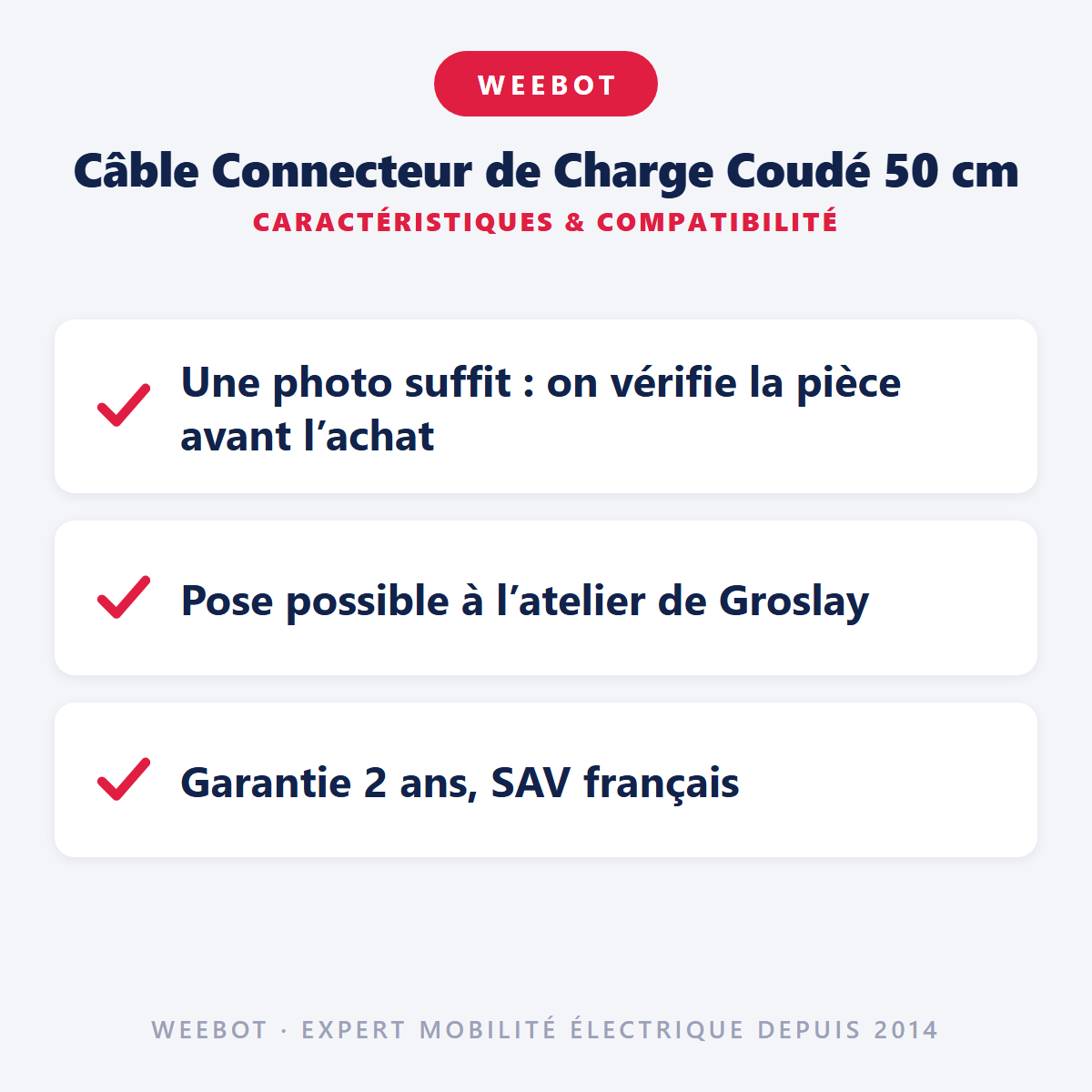 Câble Connecteur de Charge Coudé 50 cm : caractéristiques et compatibilité