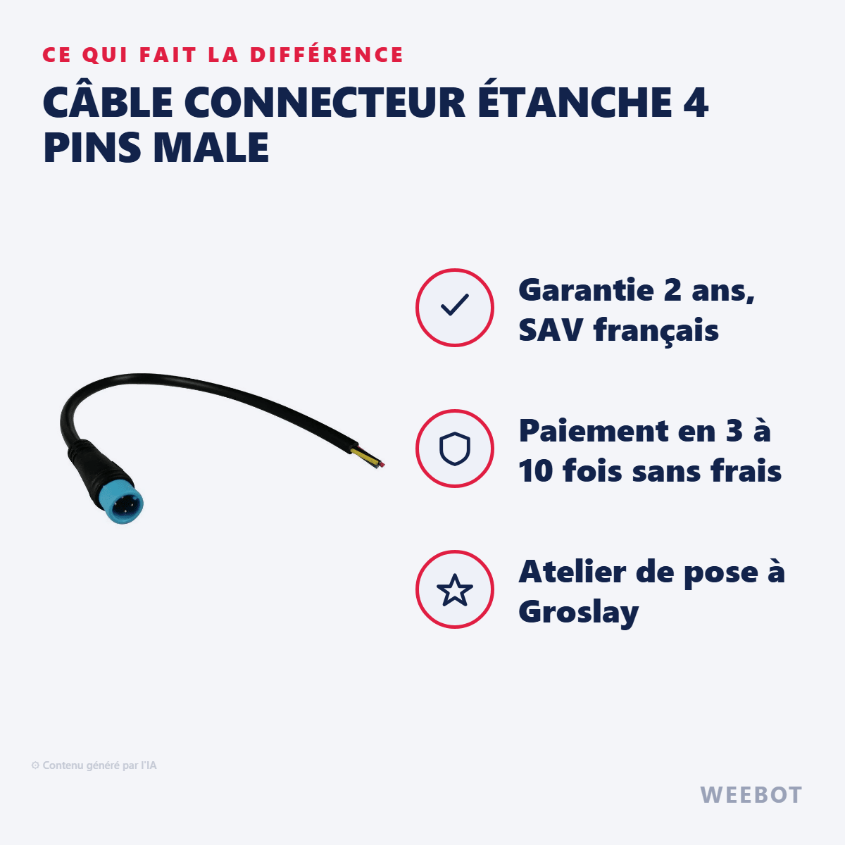 Câble Connecteur Étanche 4 Pins Male pour Trottinette Électrique - Weebot