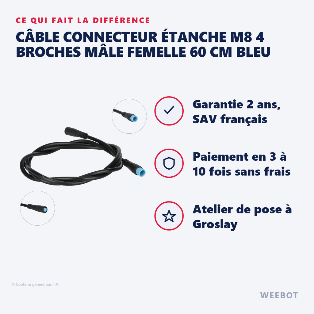 Câble Connecteur Étanche M8 60 cm Bleu - Pas Cher