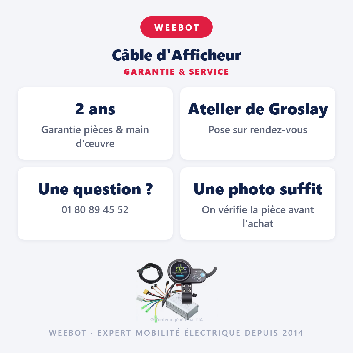 Câble d'Afficheur : garantie 2 ans et service après-vente