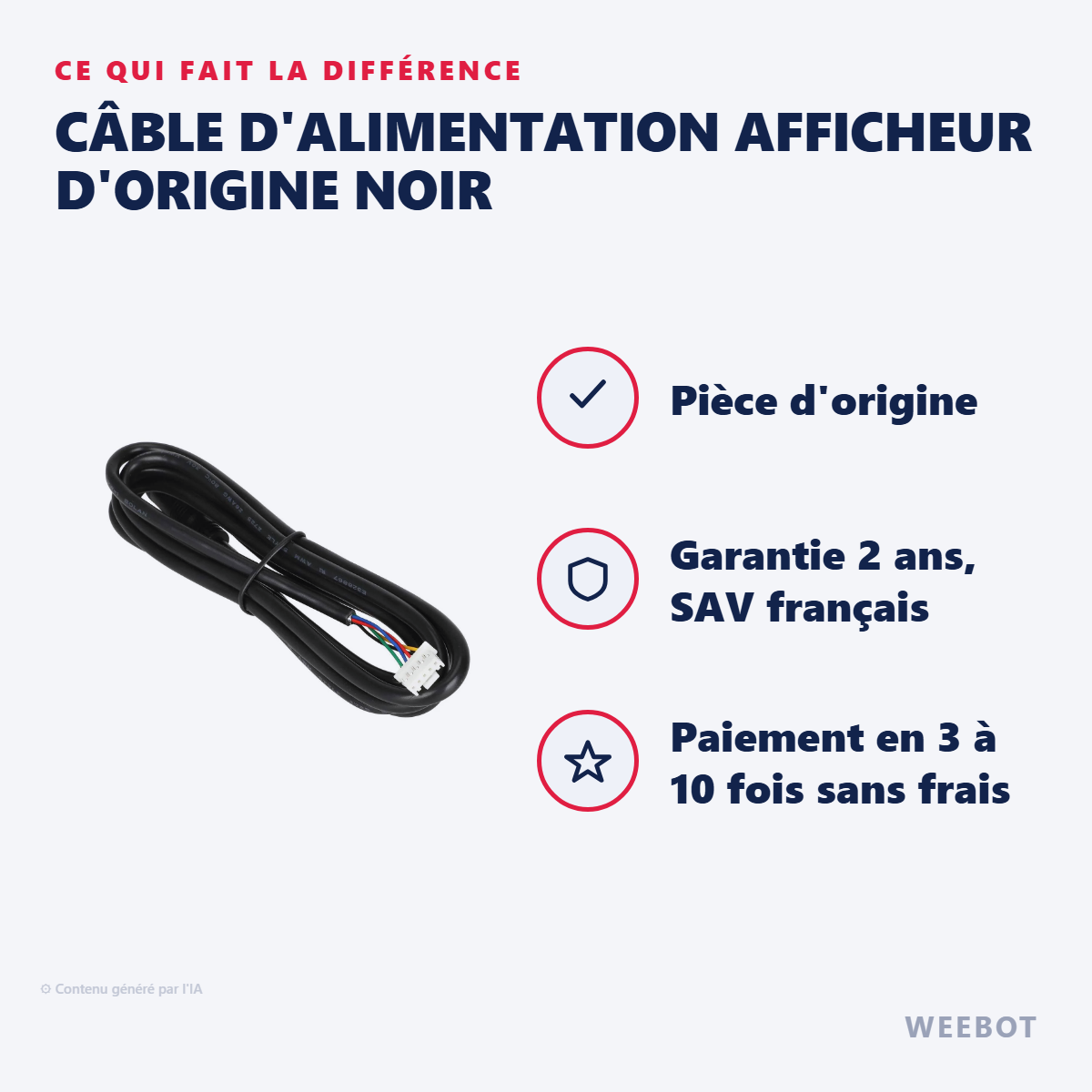 Câble d'Alimentation Afficheur d'Origine Noir : les points forts
