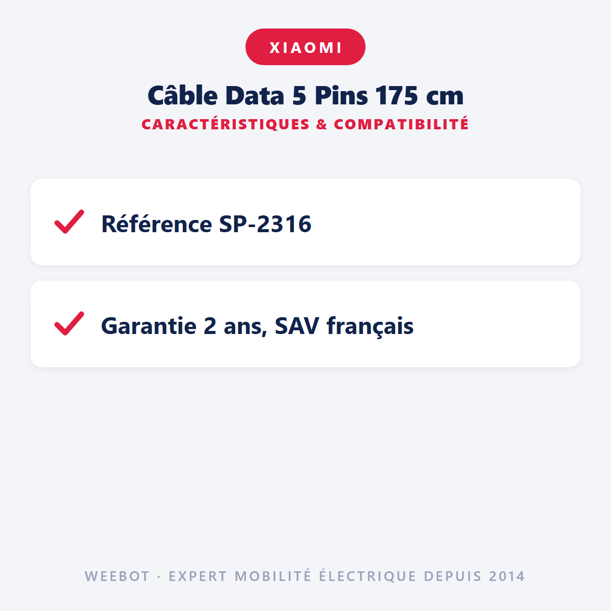 Câble Data 5 Pins 175 cm : caractéristiques et compatibilité