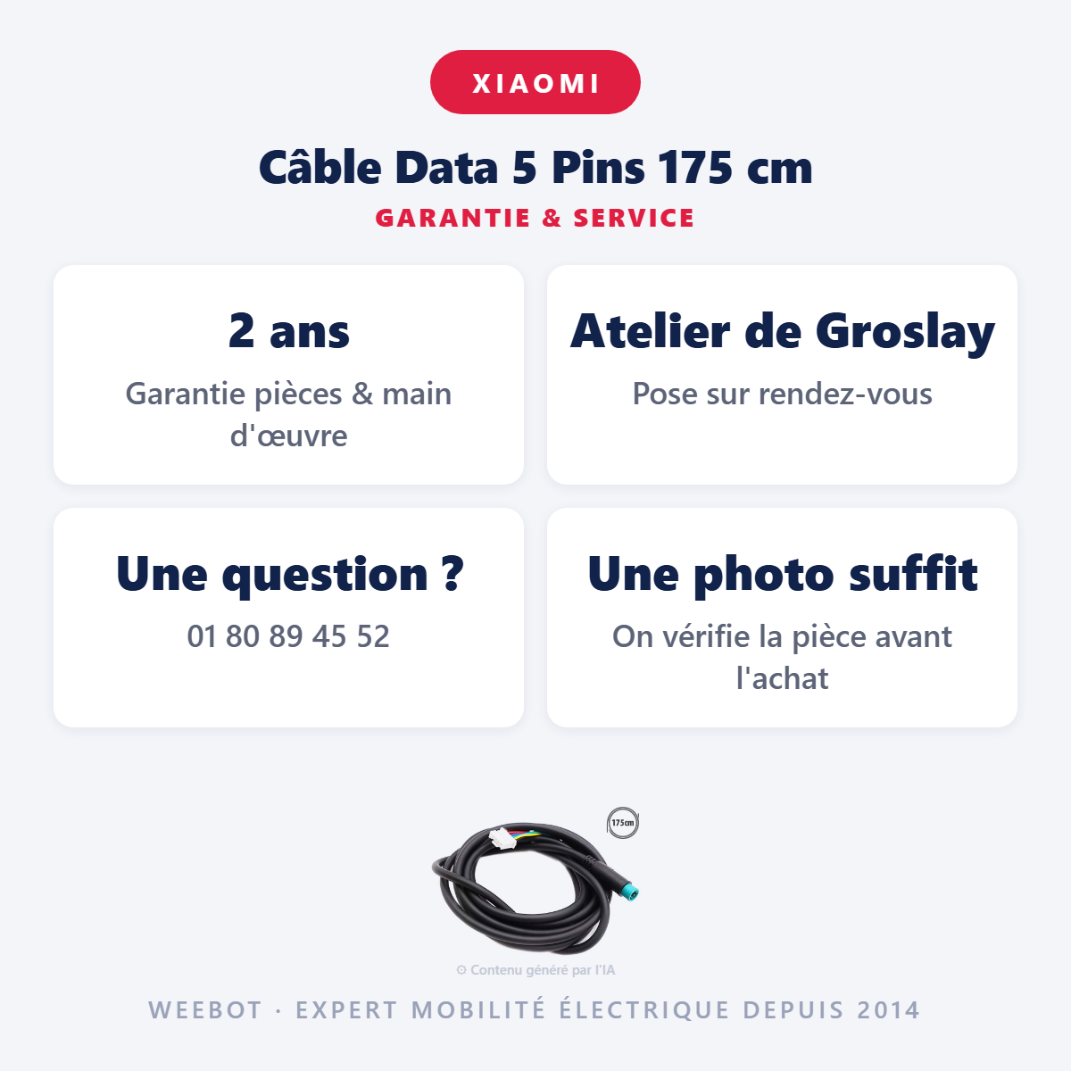 Câble Data 5 Pins 175 cm : garantie 2 ans et service après-vente