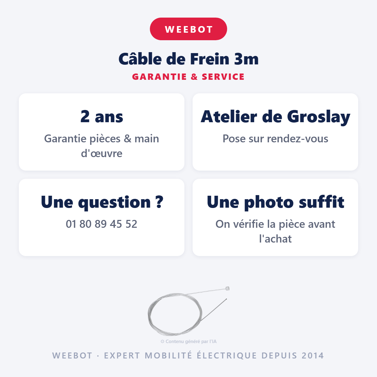 Câble de Frein 3m : garantie 2 ans et service après-vente