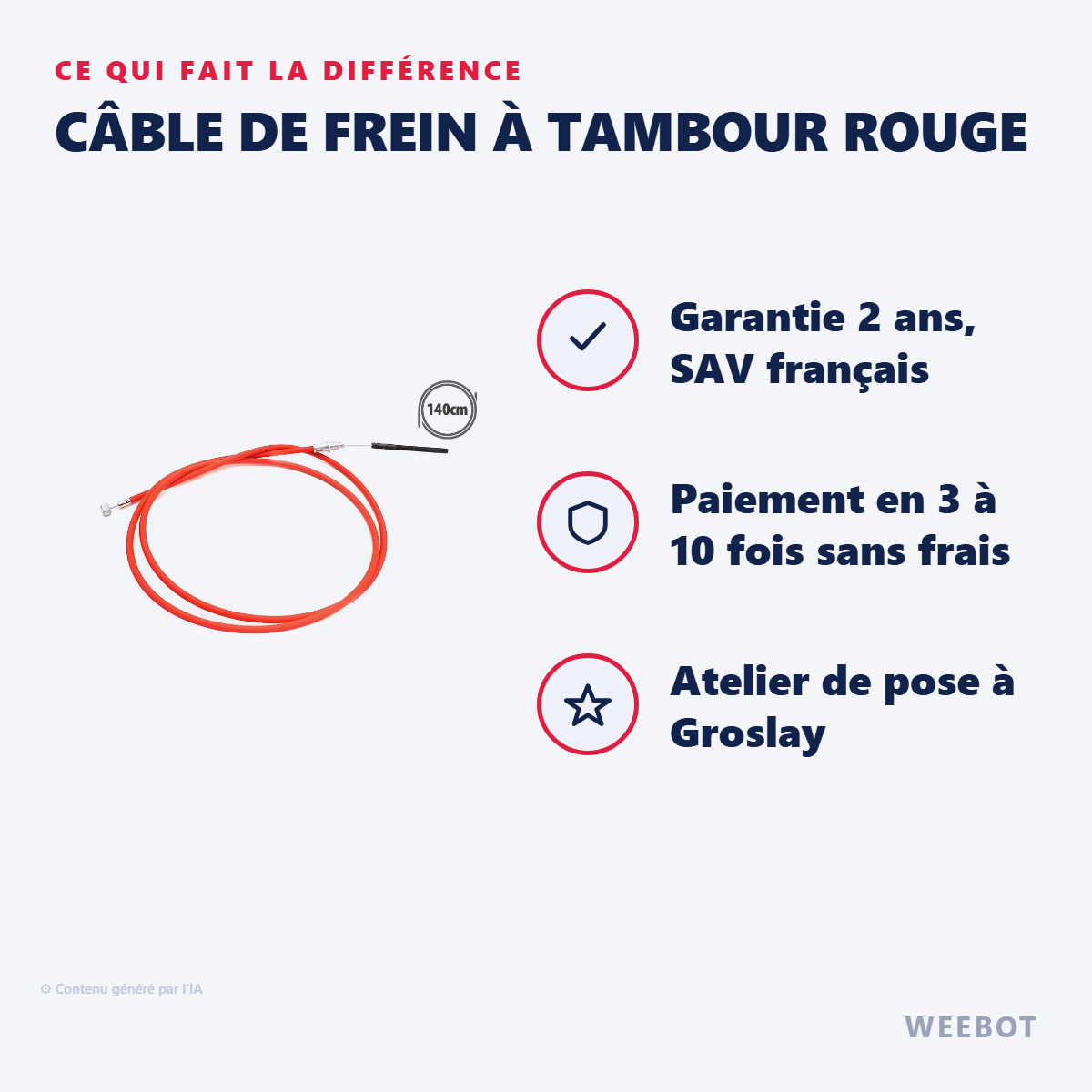 Câble de Frein à Tambour Rouge : les points forts
